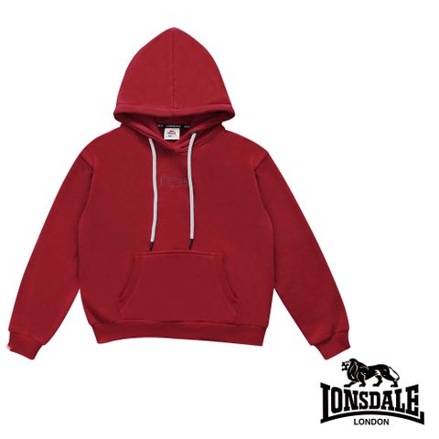 LONSDALE 英國小獅 刺繡LOGO內刷絨連帽大學T-紅色 LT260017