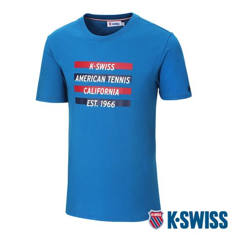 吸濕排汗布料 快乾透氣K-SWISS Stripes Tennis Tee棉質吸排T恤-男-寶藍