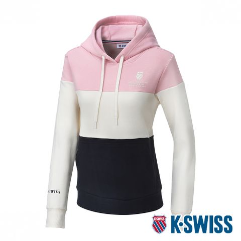 K-SWISS Panel  Hoodie刷毛連帽上衣-女-粉紅/黑/白