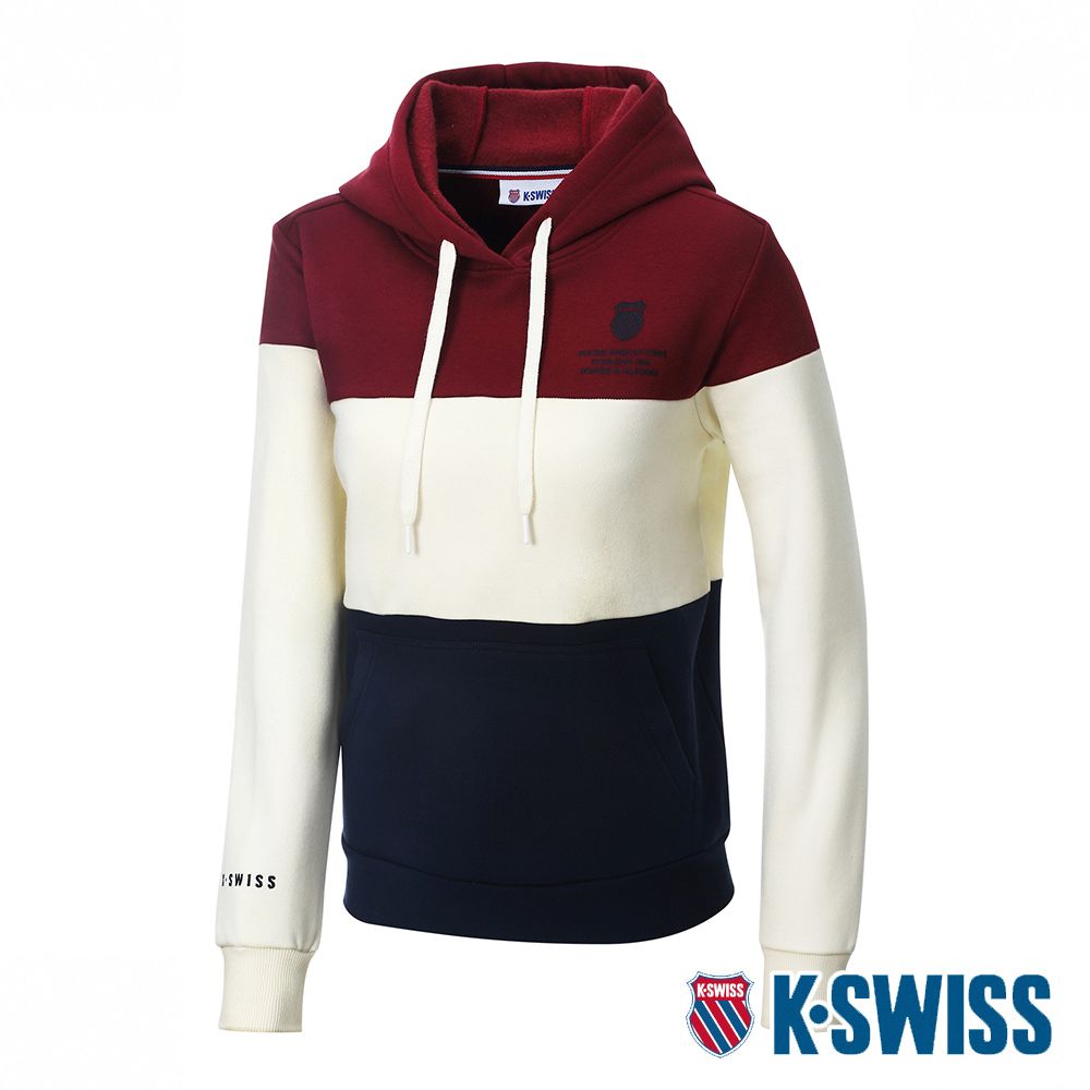 K-SWISS  Panel  Hoodie刷毛連帽上衣-女-紅/藍/白