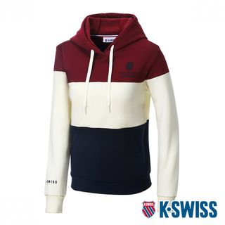 K-SWISS Panel  Hoodie刷毛連帽上衣-女-紅/藍/白