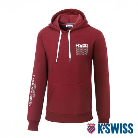 K-SWISS Fleece Hoodie刷毛連帽上衣-男-酒紅