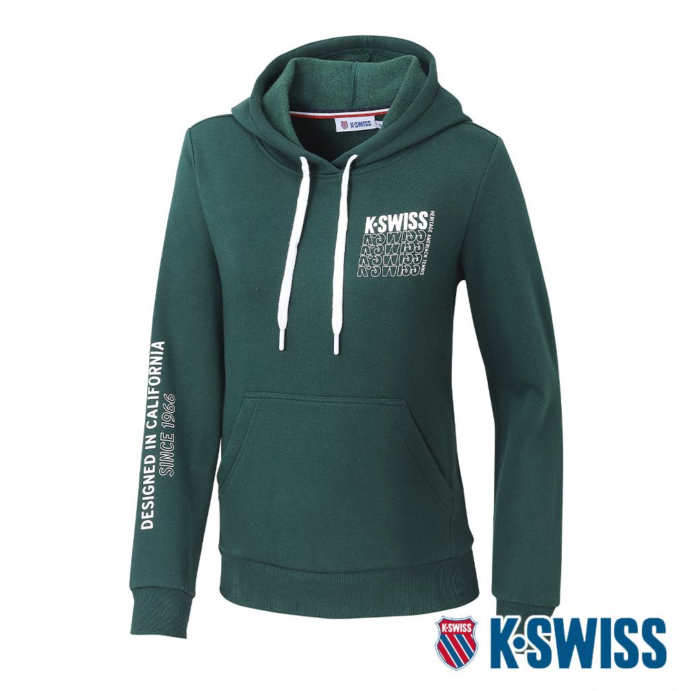 K-SWISS  Fleece Hoodie刷毛連帽上衣-男-綠