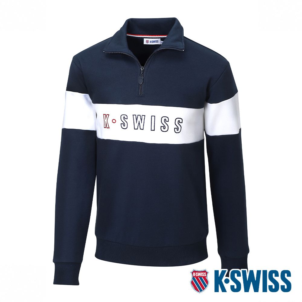 K-SWISS  Mock Neck  Sweatshirt立領刷毛上衣-男-藍