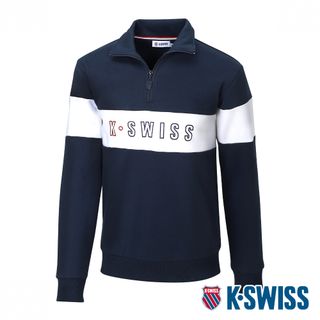 K-SWISS Mock Neck  Sweatshirt立領刷毛上衣-女-藍