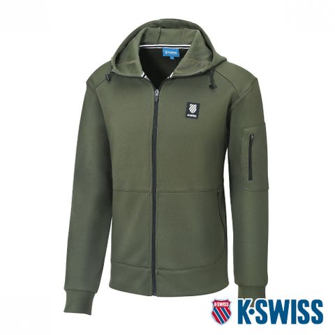 布料舒適具有挺度K-SWISS PF Hoody Jacket連帽運動外套-男-橄欖綠