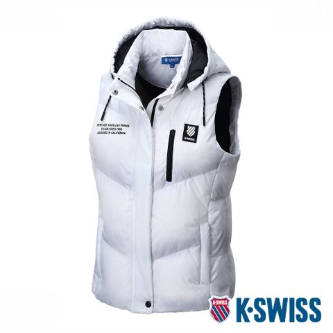柔軟蓬鬆 保暖舒適K-SWISS Down Vest可拆式連帽羽絨背心-女-白
