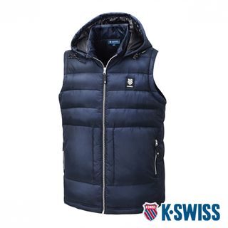 K-SWISS Quilted Vest可拆式連帽鋪棉背心-男-藍