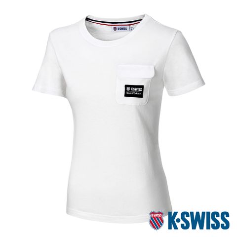 K-SWISS Label Pocket Tee棉質吸排T恤-女-米白