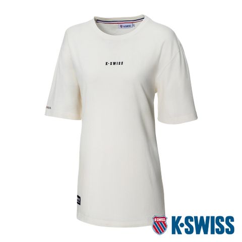 K-SWISS Oversized Tee寬版水洗純棉T恤-女-米白