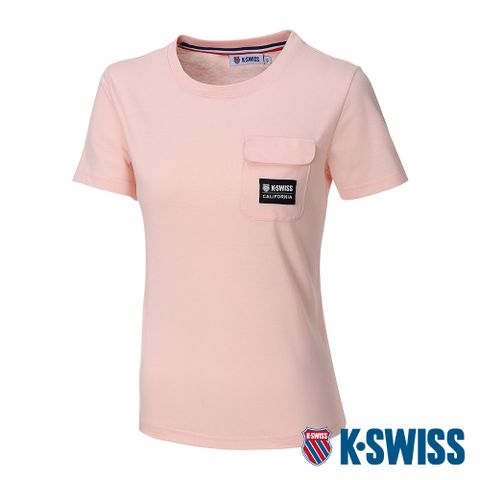 K-SWISS Label Pocket Tee棉質吸排T恤-女-蜜桃橘