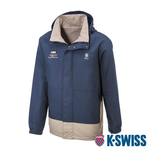 溫暖柔軟刷毛內裡K-SWISS Reversible Jacket雙面穿防風外套-男-藍/棕