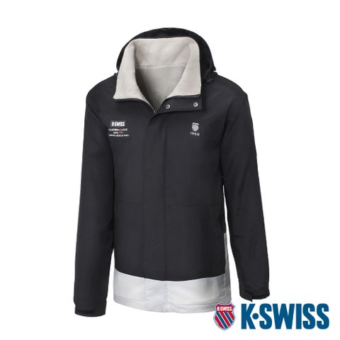 溫暖柔軟刷毛內裡K-SWISS Reversible Jacket雙面穿防風外套-男-黑/米白
