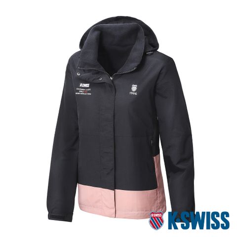 溫暖柔軟刷毛內裡K-SWISS Reversible Jacket雙面穿防風外套-女-黑/莓粉