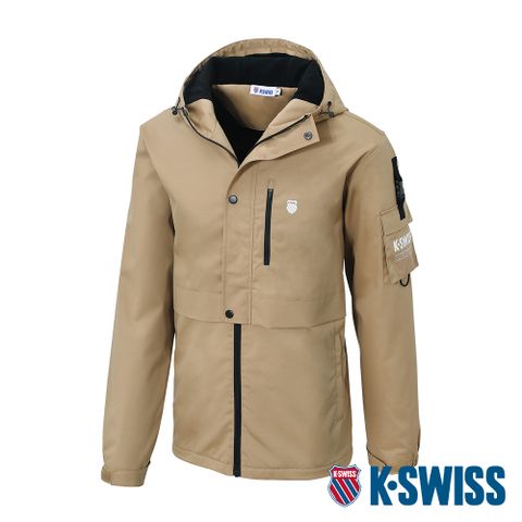 表布防潑水刷毛內裡風衣外套K-SWISS Windbreaker 刷毛防風外套-男-棕