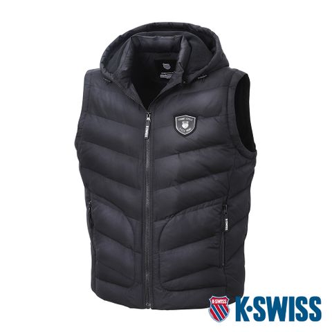 柔軟蓬鬆 保暖舒適K-SWISS Down Vest可拆式連帽羽絨背心-男-黑