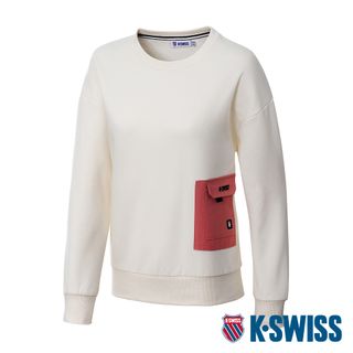 K-SWISS  Sweatshirt 刷毛圓領上衣-女-米白