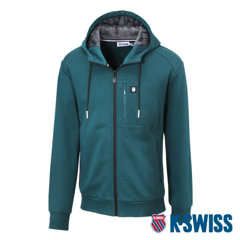 布料柔軟親膚 溫暖刷毛K-SWISS Hoodie W/Fur Jacket刷毛連帽外套-男-深綠