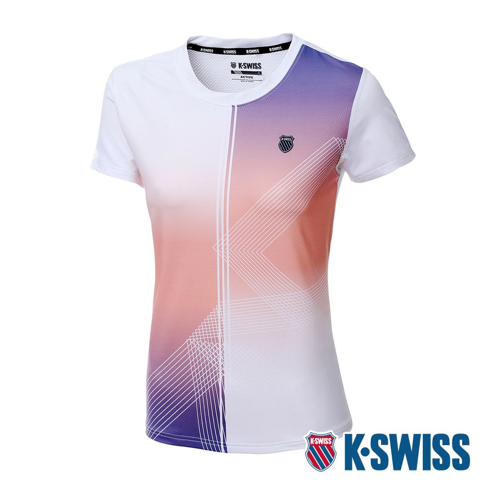 K-SWISS  PF Tee 涼感排汗T恤-女-白/紫橘