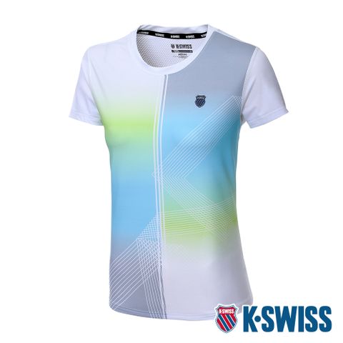 K-SWISS PF Tee 涼感排汗T恤-女-白/藍綠