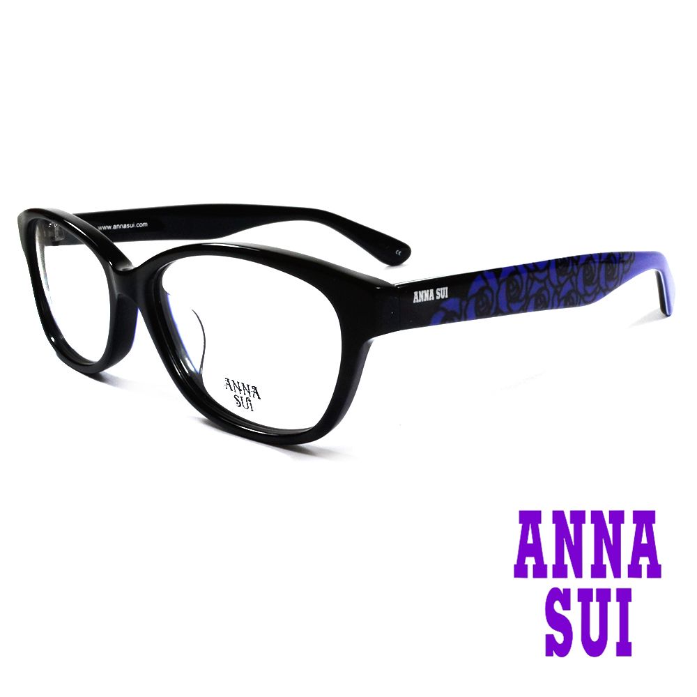 Anna Sui 安娜蘇  日本浪漫薔薇花紋經典黑框眼鏡(黑+藍)AS636-001