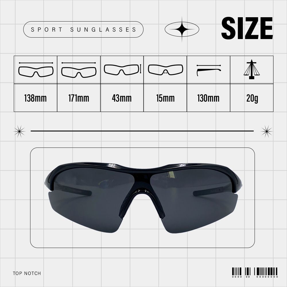 SPORT SUNGLASSESSIZE138mm171mm43mm15mm13mm2gTOP NOTCH      0 0