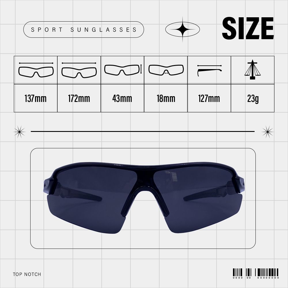 SPORT SUNGLASSESSIZE137mm172mm43mm18mm127mm23gTOP NOTCH