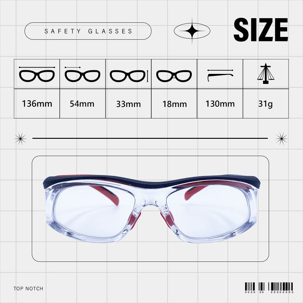 SAFETY GLASSESSIZE136mm54mm33mm18mm13mm31gTOP NOTCH       0