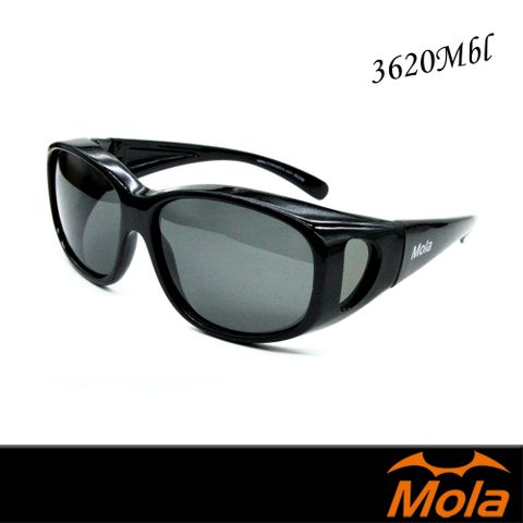 MOLA 摩拉包覆式近視偏光太陽眼鏡套鏡 一般至大臉 男女 UV400 黑框 灰片 3620Mbl