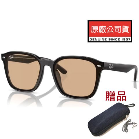 RAY BAN 雷朋 亞洲版 時尚太陽眼鏡 舒適加高鼻翼 RB4392D 601/93 黑框抗UV淺棕鏡片 公司貨