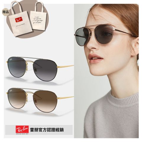 RAY BAN 雷朋 圓形雙槓太陽眼鏡(RB3589-90548G、905513 55mm)