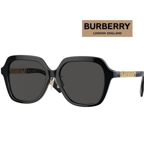 BURBERRY 巴寶莉 亞洲版 時尚太陽眼鏡 立體品牌logo BE4389F 300187 黑框抗UV深灰鏡片 公司貨