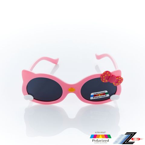 Z-POLS 兒童專用桃紅蝴蝶結矽膠軟質彈性款 Polarized寶麗來偏光太陽眼鏡(抗紫外線UV400)
