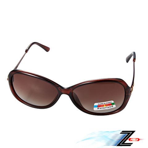【Z-POLS】名牌風格經典鏤空圖騰茶色系邊框 搭漸層Polarized寶麗來偏光茶抗UV400太陽眼鏡(好看有型典雅風)