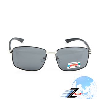 【Z-POLS】金屬霧黑配銀雙色框搭頂級舒適TR90彈性腳架 Polarized抗UV400黑偏光太陽眼鏡(輕量偏光鏡)