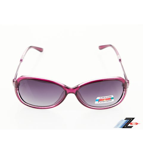 【Z-POLS】時尚紫紅雕花水鑽邊鏤空設計 搭漸層Polarized寶麗來偏光黑紫抗UV400太陽眼鏡(時尚有型好穿搭)