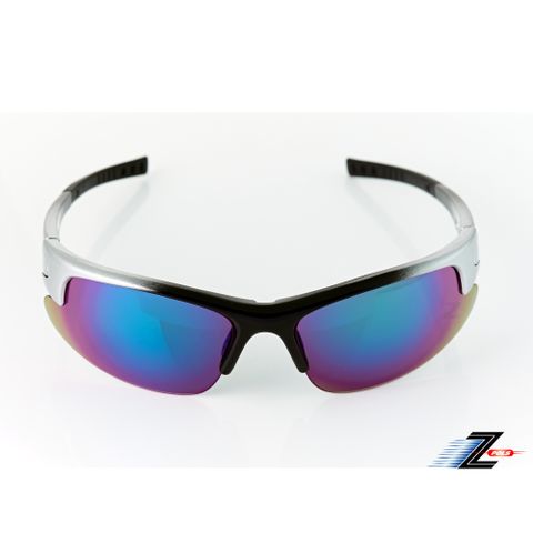 【Z-POLS】帥氣運動型質感黑銀漸層框搭配七彩電鍍鏡面帥氣運動太陽眼鏡(抗紫外線UV400 可配度數設計)