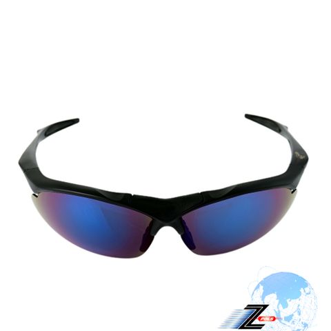 【Z-POLS】消光黑TR90彈性輕量框體 搭載PC材質電鍍REVO七彩運動太陽眼鏡(抗UV400抗烈陽多功能輕量運動鏡)