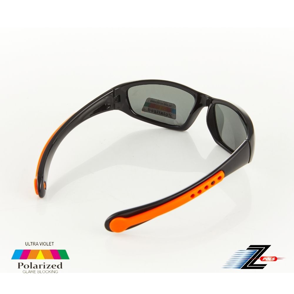 Z-POLS 視鼎 兒童款矽膠軟質彈性舒適款 Polarized寶麗來偏光抗UV400太陽眼鏡 黑橘配色(鏡腳可變身眼鏡繩)