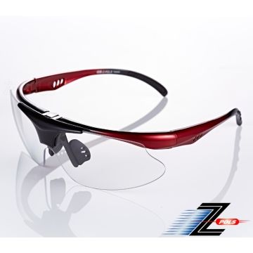 【視鼎Z-POLS】強化頂級可掀可配度設計 黑紅漸層配PC防爆抗UV400透明護目鏡片 專業級運動防風鏡！盒裝全配！