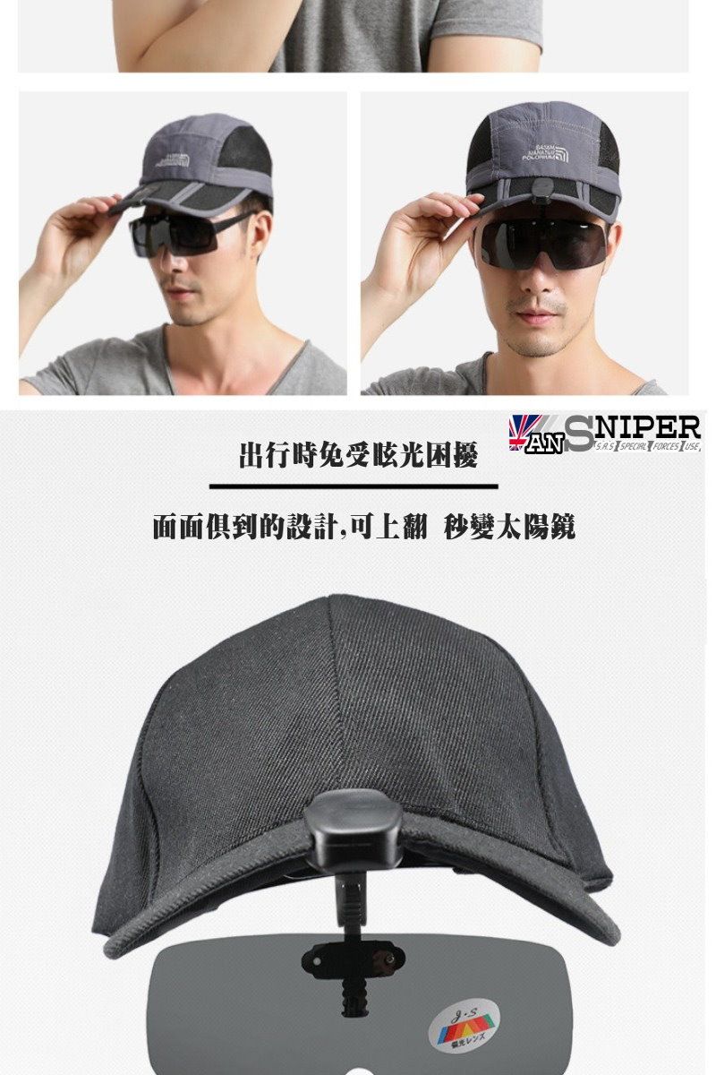 出行時免受眩光困擾 SNIPER SPECIAL  USE面面俱到的設計,可上翻 秒變太陽鏡レンズ