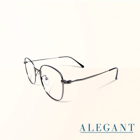 ALEGANT 槍灰銀金屬色系圓框UV400濾藍光眼鏡