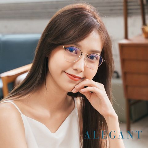 ALEGANT 法式優雅復古輕量鈦金屬質感方框UV400濾藍光眼鏡