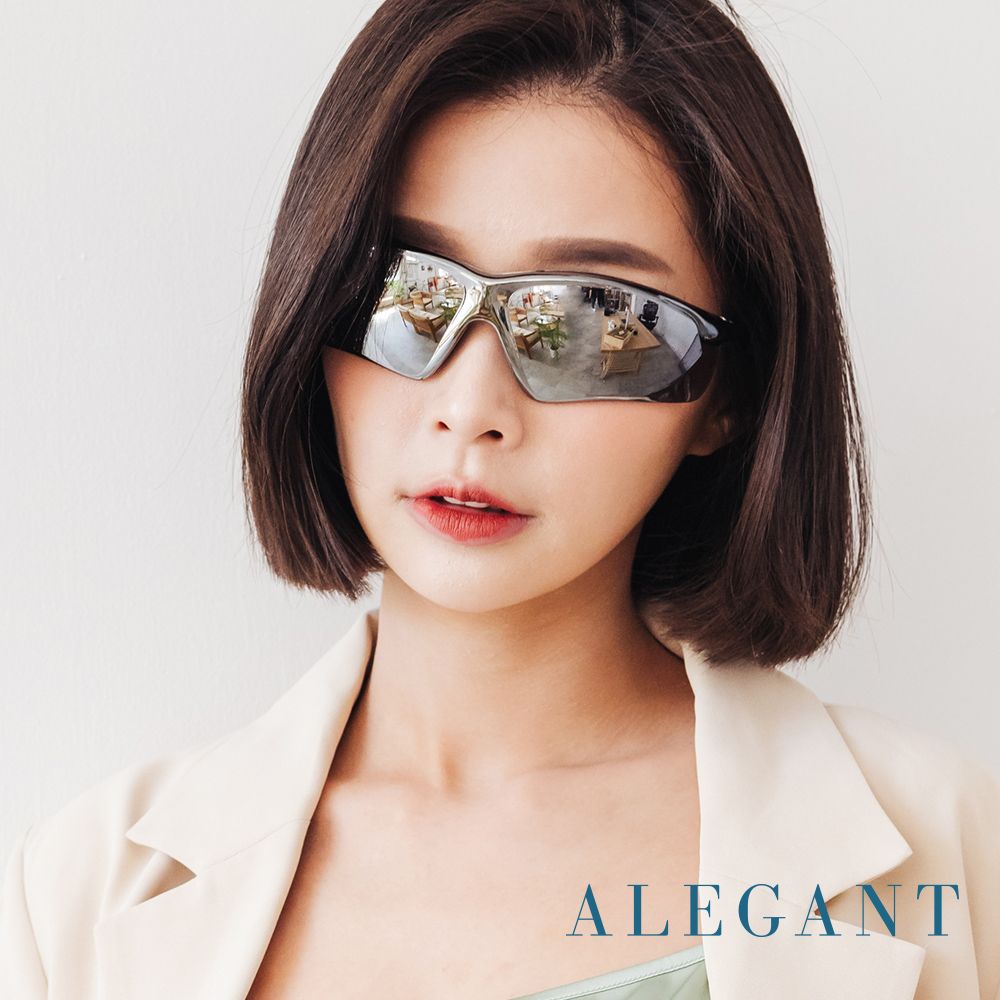 ALEGANT 流線設計鈦銀色運動太陽眼鏡/UV400墨鏡/安全/防護/防風眼鏡/護眼首選