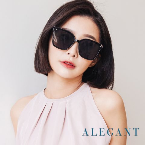 ALEGANT 月牙黑韓版中性貓眼方框墨鏡/UV400太陽眼鏡