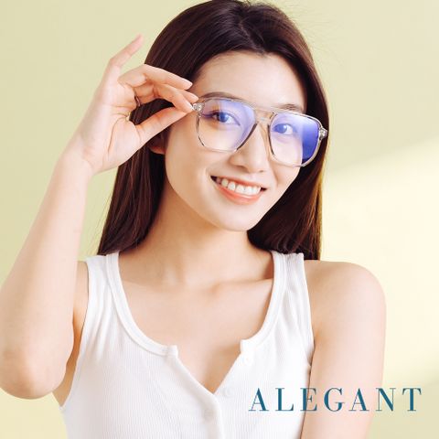 ALEGANT 復古時尚雙樑設計雲杉灰飛官款輕量TR90光學框UV400濾藍光眼鏡