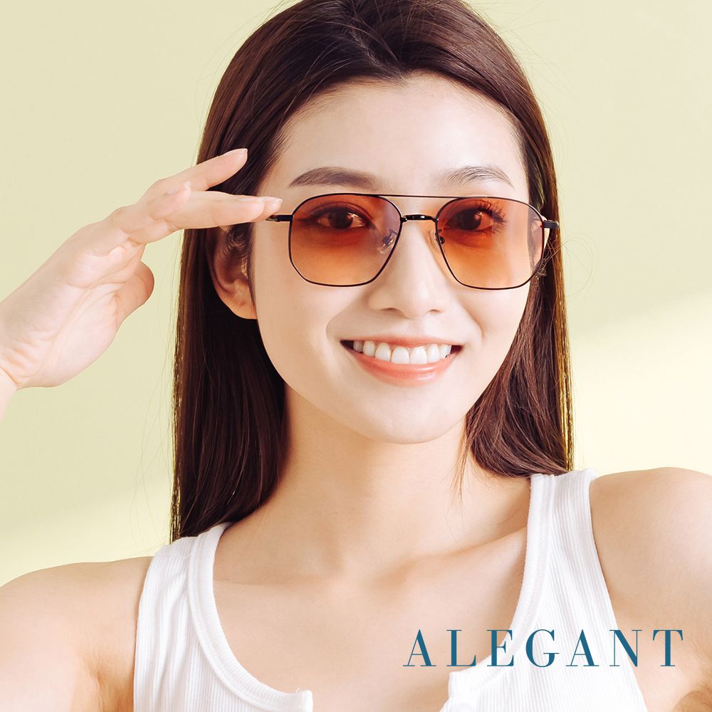 ALEGANT 歐美復古慕斯棕漸層雙樑設計偏光飛官墨鏡/UV400太陽眼鏡