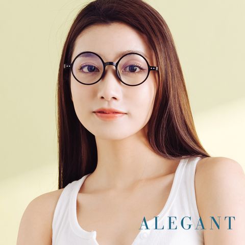 ALEGANT 古著簡約高帽黑小圓框輕量TR90光學框UV400濾藍光眼鏡