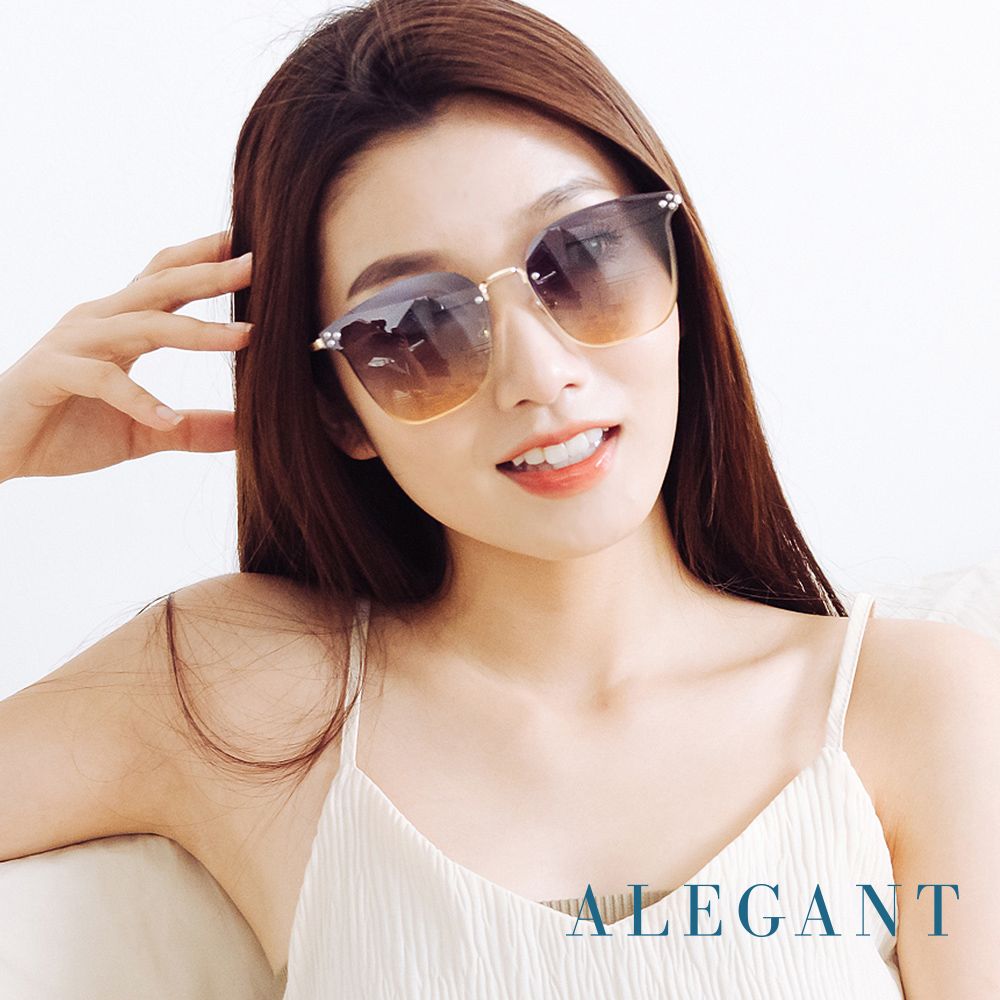ALEGANT 韓式浪漫星漾山梨綠漸層貓眼鑲嵌波圓裝飾金框墨鏡/UV400太陽眼鏡