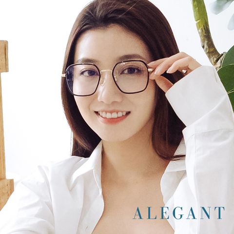 ALEGANT 俐落造型質感金黛黑幾何線條設計光學方框UV400濾藍光眼鏡